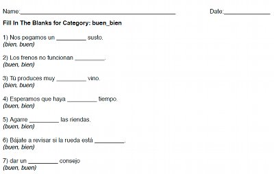 fill in the blanks free printable spanish worksheets