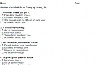 Sentence Matcher: Free Printable Spanish Worksheets