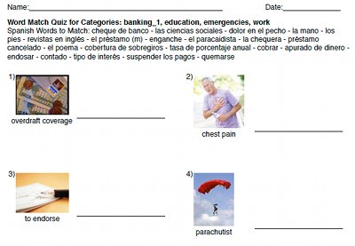 word match free printable spanish worksheets