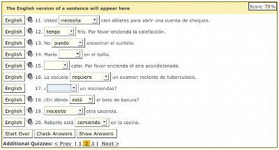 spanish sentence quizzes